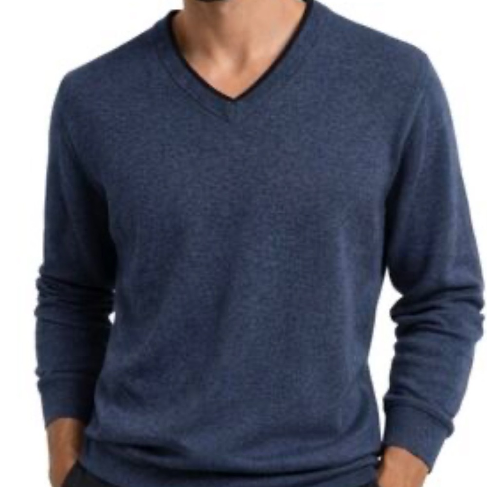 CASHMERE JOHN NORDSTROM Knit V Neck Pullover Sweater Blue Men’s SZ MED EUC